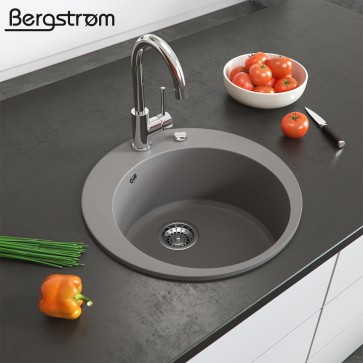 Bergström Granit Spüle Küchenspüle Einbauspüle Spülbecken Rund 505mm Beton