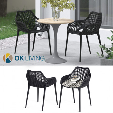 OK-Living Gartenstuhl Terrassenstuhl Balkonstuhl Leif schwarz Sitzschale Set 2