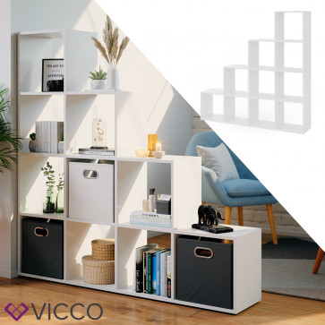 Vicco Treppenregal Raumteiler Bücherregal 10 Fächer Weiß Stufenregal Faltbox