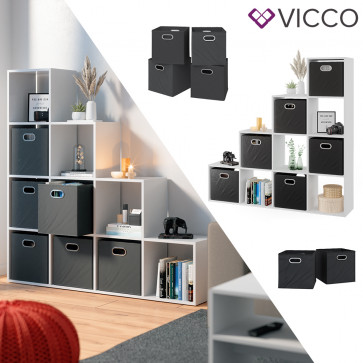 Vicco Treppenregal Raumteiler Bücherregal 10 Fächer Weiß Stufenregal Faltbox