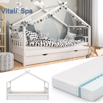 VITALISPA Kinderbett mit Schubladen, Lattenrost & Matratze