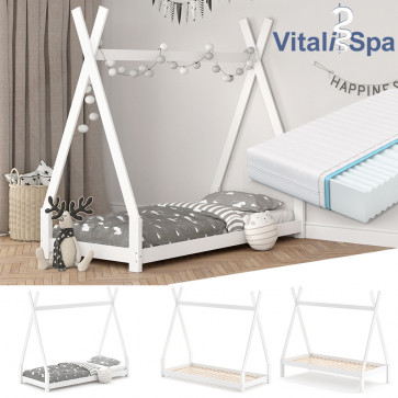 VITALISPA Kinderbett TIPI Hausbett-Weiß-mit Matratze
