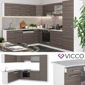 VICCO L- Küche R-Line 300 cm Edelgrau-ohne