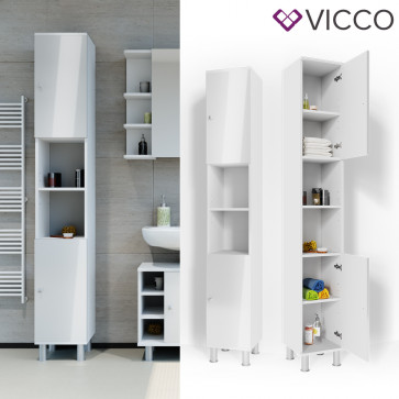 VICCO Badschrank FYNN 190 x 30 cm Weiß Hochglanz