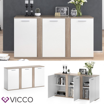 VICCO Sideboard NOVELLI Highboard weiß sonoma Kommode Anrichte Schrank 3 Türen