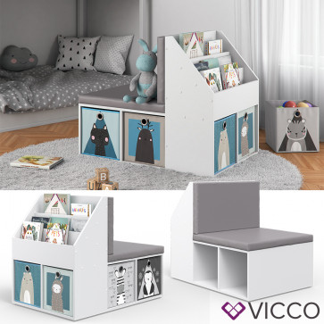 VICCO Kinderregal ONIX mit Sitzbank Kindersitzbank Spielzeug Kinderzimmerregal