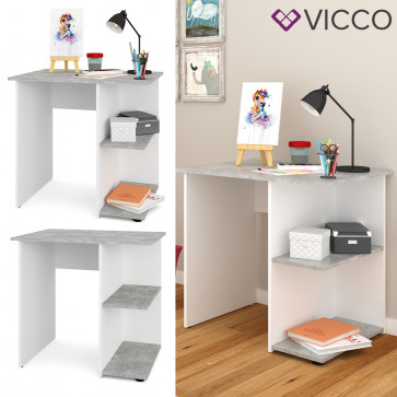 VICCO Schreibtisch SIMPLE Beton Weiß Arbeitstisch Computer Kinder Büro Ablage