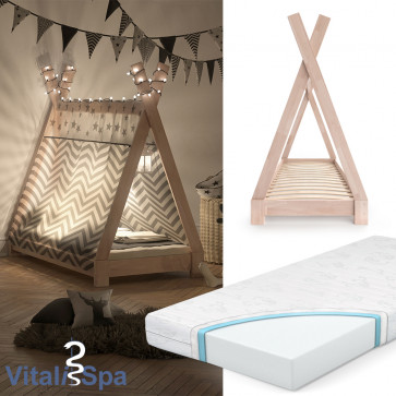 VITALISPA Kinderbett TIPI 70x140 cm Natur + Matratze