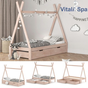 VITALISPA Kinderbett TIPI Hausbett-Natur-mit Schubladenset