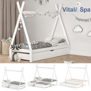 VITALISPA Kinderbett TIPI Hausbett-Weiß-mit Gästebett