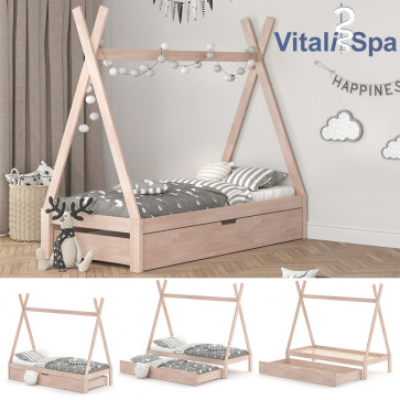VITALISPA Kinderbett TIPI Hausbett-Natur-mit Gästebett