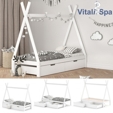 VITALISPA Kinderbett TIPI Hausbett-Weiß-mit Schubladenset