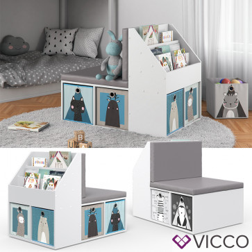 VICCO Kinderregal ONIX mit Sitzbank 6 Faltboxen Kindersitzbank Kinderzimmerregal