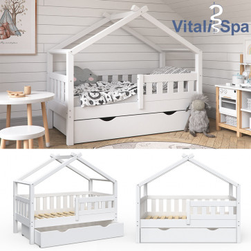 VITALISPA Hausbett DESIGN 70x140cm Babybett mit Schublade Weiß