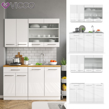 VICCO Küchenzeile Single Fame-Line Weiß Hochglanz 