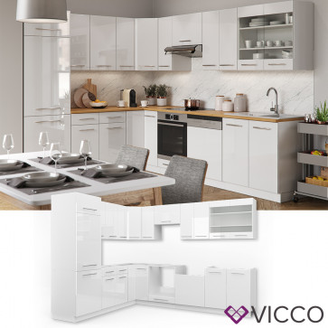 VICCO Küchenzeile Fame-Line Eckküche Weiß Hochglanz 