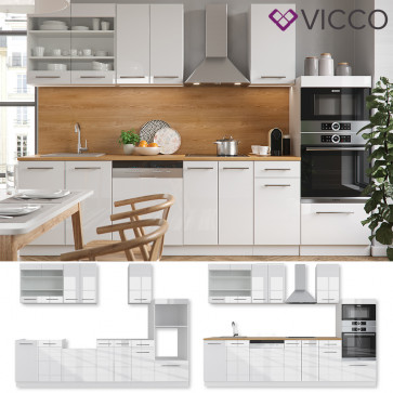 VICCO Küchenzeile Fame-Line 240 cm Weiß Hochglanz 