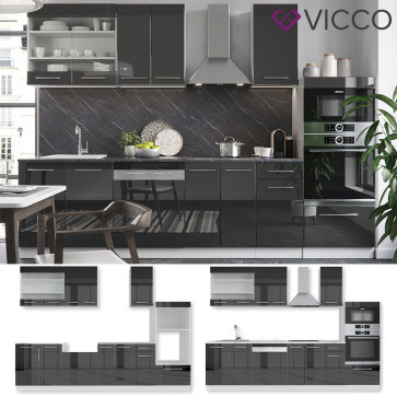 VICCO Küchenzeile Fame-Line 240 cm Anthrazit Hochglanz 