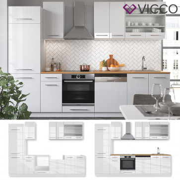 VICCO Küchenzeile Fame-Line 240 cm Weiß Hochglanz 