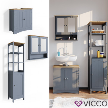VICCO Badmöbelset 2 Bianco Grau (Waschtischunterschrank + Badschrank + Spiegelschrank)
