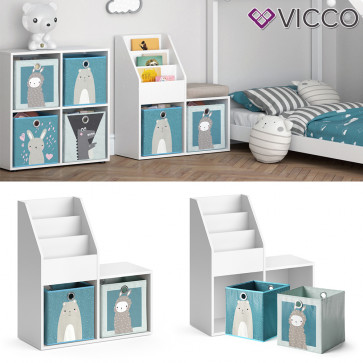 Vicco Kinderregal Aufbewahrungsregal Spielzeugablage Luigi Weiß Sitzbank Faltbox