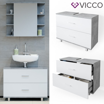 VICCO Waschtischunterschrank 80cm ILIAS Beton-Weiß