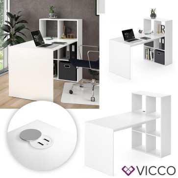 Vicco Schreibtisch Emir Regalkombination Weiß mit USB Ladestation
