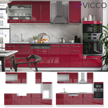 VICCO Küchenzeile 240cm Fame-Line Bordeaux Hochglanz
