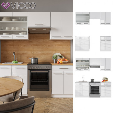 VICCO Küchenzeile 200cm Fame-Line Weiß Hochglanz 