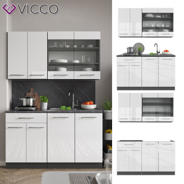 Vicco Küchenzeile Single Einbauküche 140 cm Küchen Weiß Hochglanz Fame-Line
