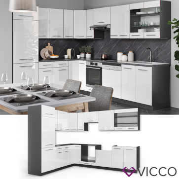 Vicco Küchenzeile Fame-Line Eckküche Winkel Küche Einbau Weiß Hochglanz