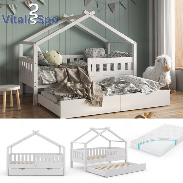 VitaliSpa Design Kinderbett 160x80 Gästebett-Weiß-mit Gästebett und Matratze