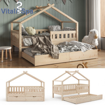 VitaliSpa Design Kinderbett 160x80 Gästebett-Natur-mit Gästebett