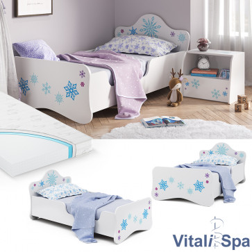 VitaliSpa Kinderbett Jugendbett 80x160cm Schneeflocke + Matratze erhöhte Bettkante