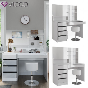 Vicco Schminktisch Sherry Weiß Hochglanz 120 x 75 cm Spiegel Regal Hocker modern