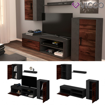 Wohnwand BERNO Dunkel Old Style Schrankwand Lowboard TV Hängeschrank VICCO