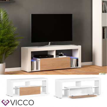  Vicco Lowboard LED TV Hugo Weiß/Sonoma TV Schrank Fernsehtisch Fernsehschrank