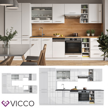 Vicco Küchenzeile Küchenblock Einbauküche 355cm Fame-Line Weiß Hochglanz