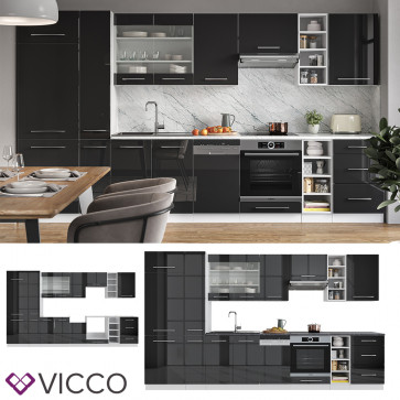 Vicco Küchenzeile Küchenblock Einbauküche 355cm Fame-Line Anthrazit Hochglanz