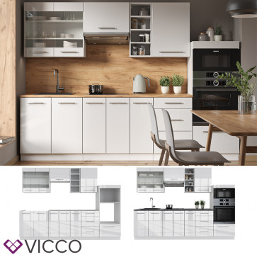 Vicco Küchenzeile Küchenblock Einbauküche 280cm Fame-Line Weiß Hochglanz