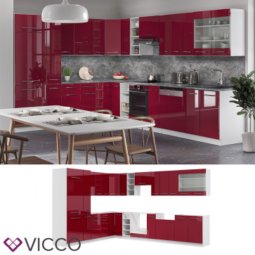 Vicco Eckküche Fame-LINE Küchenzeile Küche 257x347 cm Bordeaux Hochglanz