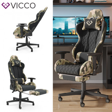 Vicco Gaming Stuhl Racing Stuhl Drehstuhl Alpha Bürostuhl Fußstütze Camouflage