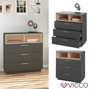 Vicco Kommode Highboard Anrichte Beatrice Anthrazit 3 Schubladen Sideboard Regal