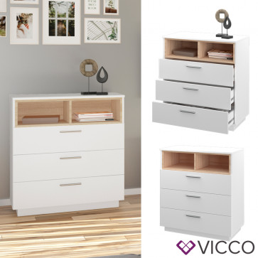 Vicco Kommode Highboard Anrichte Beatrice Weiß 3 Schubladen Sideboard Regal