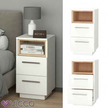 Vicco Nachtschrank Nachttisch Nachtkommode 2er Set Beatrice Weiß 2 Schubladen