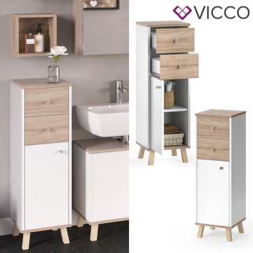 Vicco Midischrank Badschrank Badregal Senyo Sonoma/Weiß 2 Schubladen Badmöbel