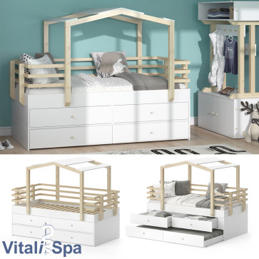 VITALISPA Hausbett Pippi in weiß mit Schubladen und Gästebett