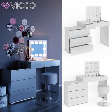 Vicco Schminktisch Frisiertisch Frisierkommode Lotos Weiß LED Spiegel Hocker