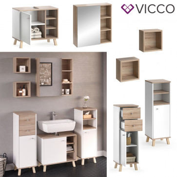 Vicco Badmöbelset Midischrank Waschtischunterschrank Spiegelschrank Senyo S/W