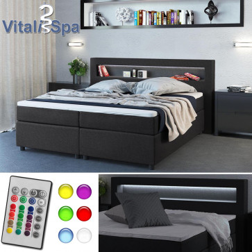 VitaliSpa Design Boxspringbett Doppelbett Ehebett anthrazit LED